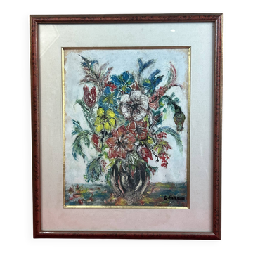 Gouache " Bouquet de fleurs" signée