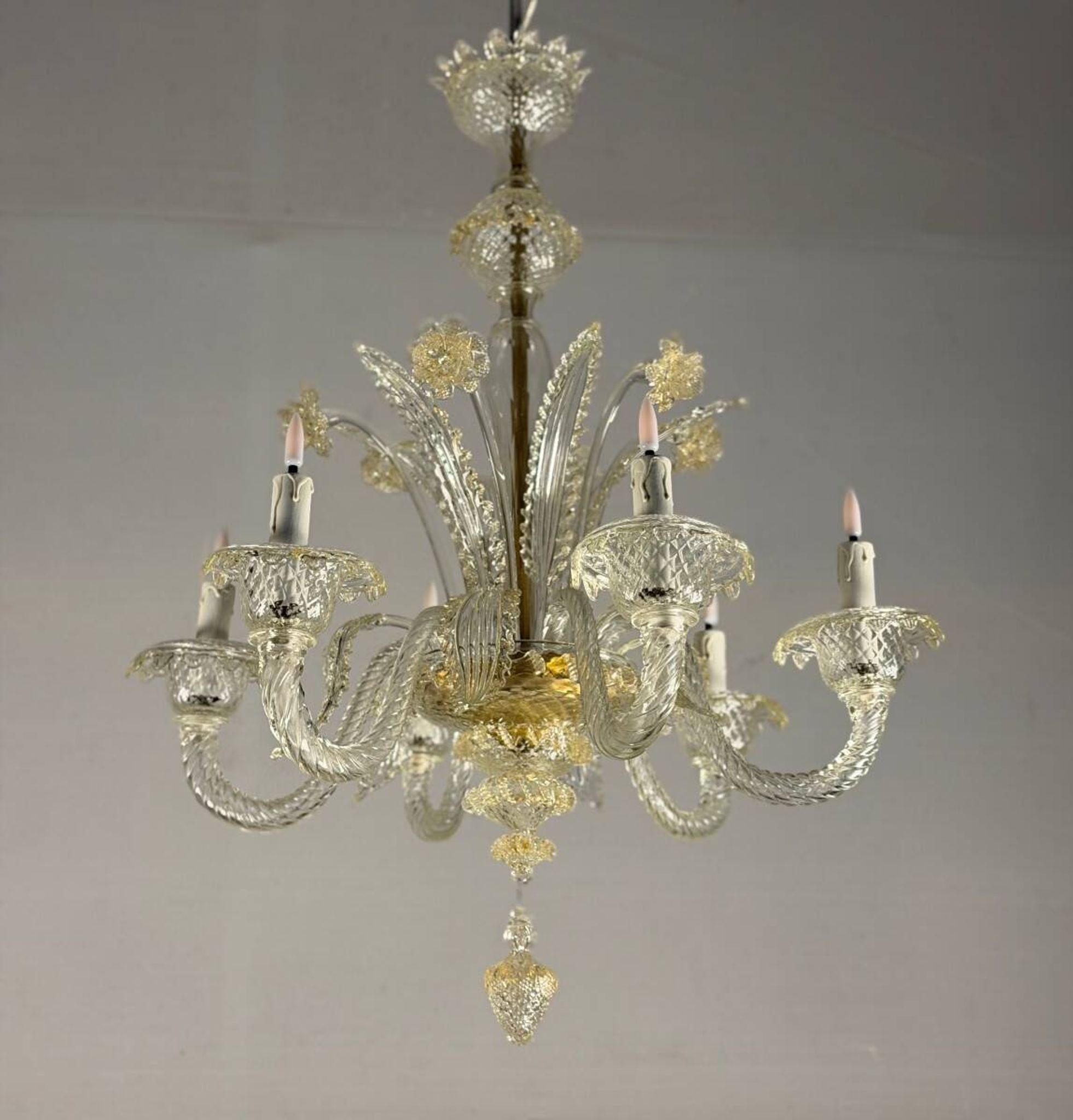 Venetian chandelier in gilded Murano glass, circa 1950
