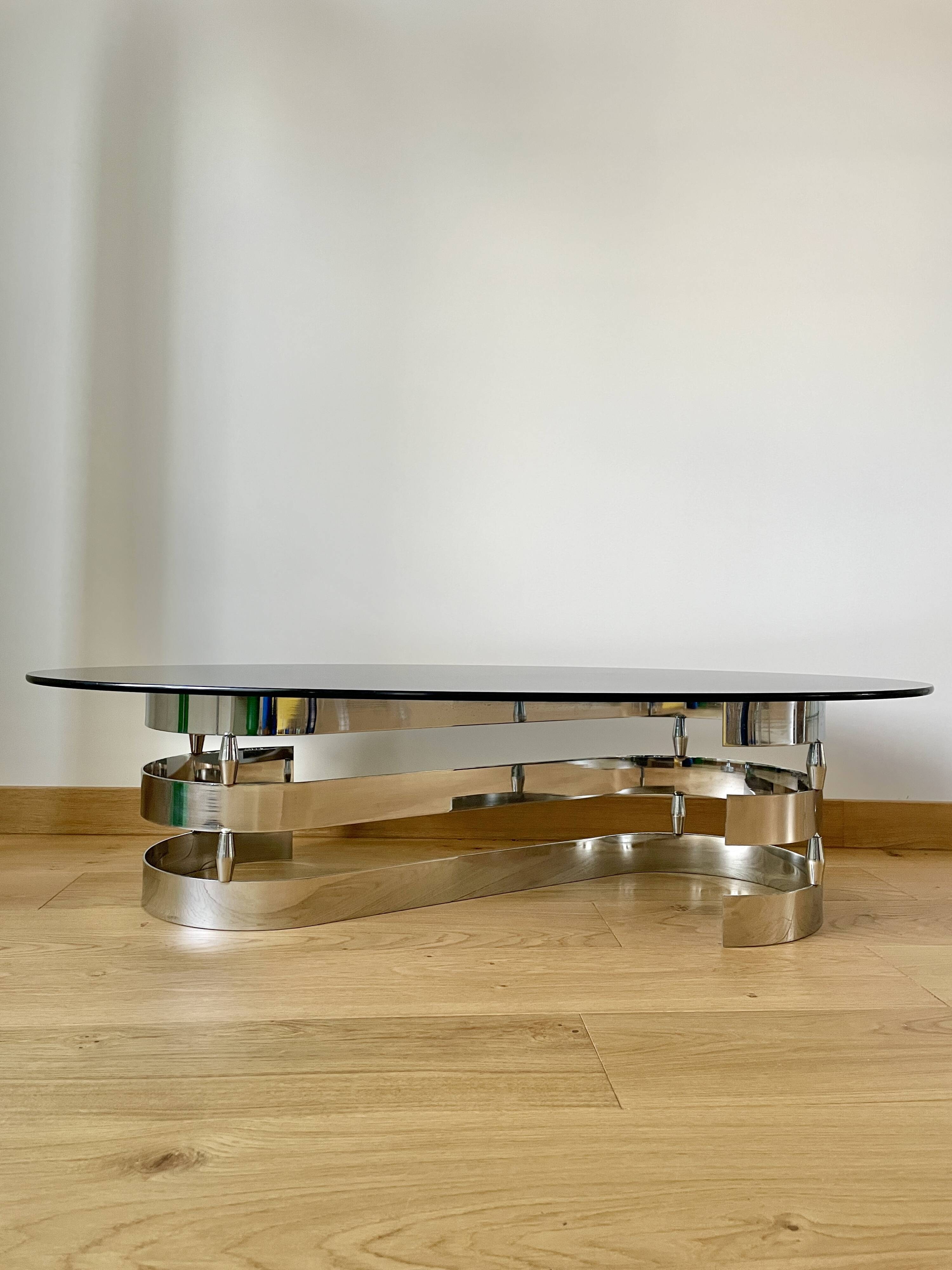 Smoked glass and chrome coffee table - Knut Hesterberg