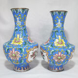 Pair of Chinese vases in enamelled bronze