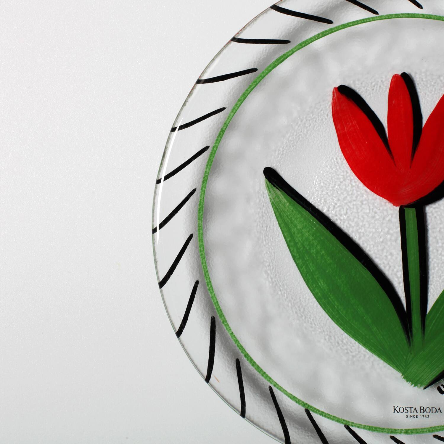 Vintage Kosta Boda Glass Plate: Red Tulip Design by Ulrica Hydman Vallien