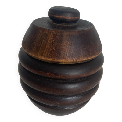 Pot à tabac vintage 1930 tabatière bois sculpté pipe - 15 x 12 cm