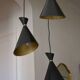 Vintage large chandelier with 3 tulips in black and gold Diabolo.