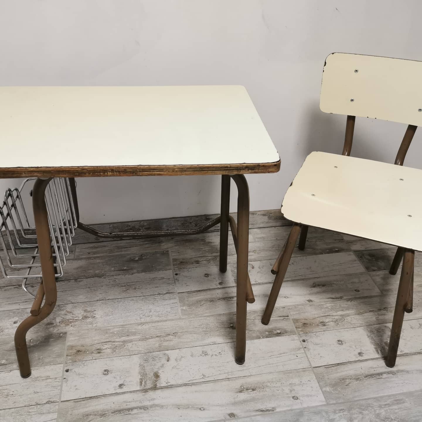 Vintage school desk and chair set, from Spain