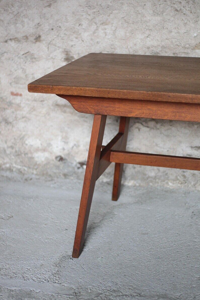 Table René Gabriel, table bois vintage, table à manger, table salon, table de repas, cuisine, 40's