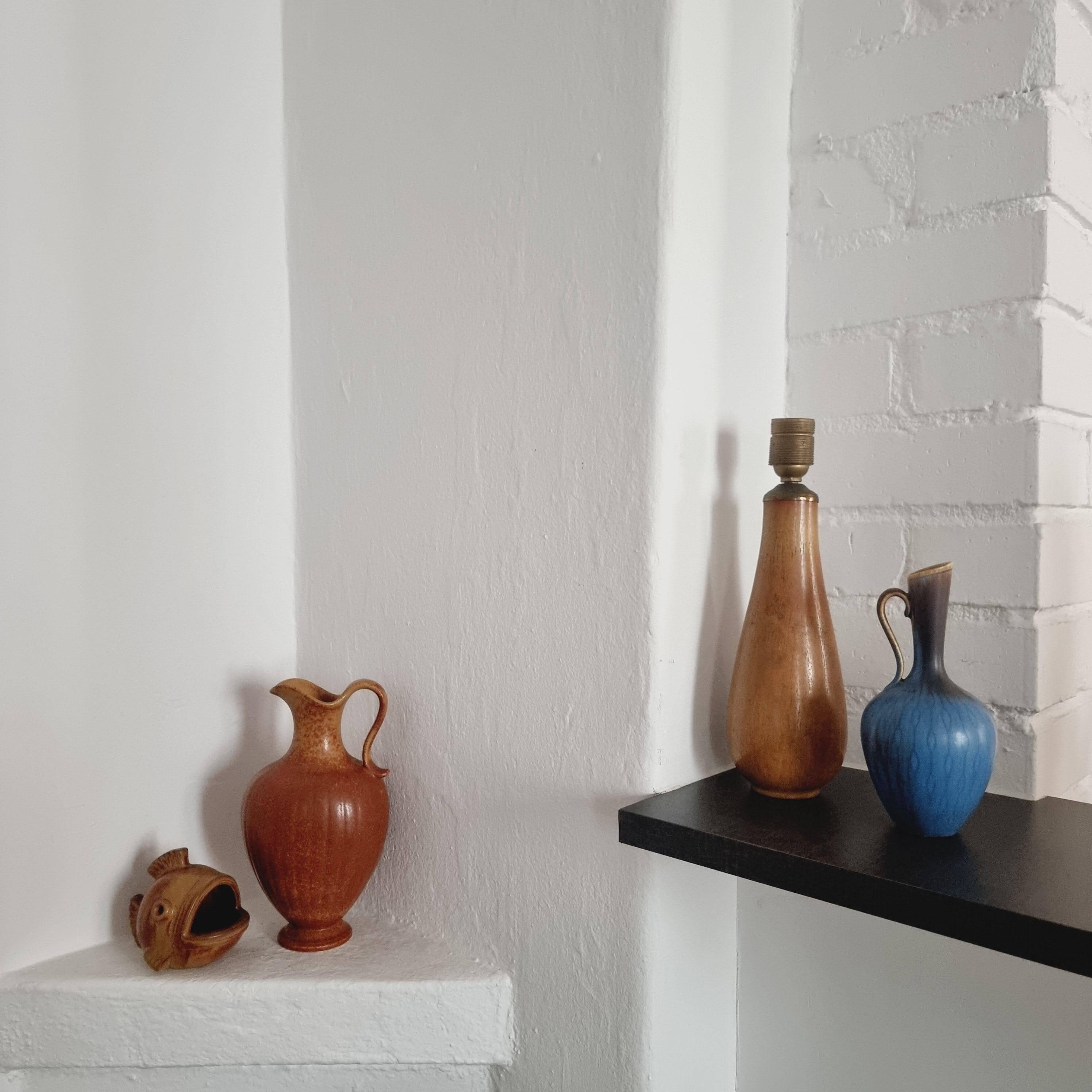 Gunnar Nylund, sculpture/vase/bowl in ceramic shaped like a fish, modern Scandinavian.