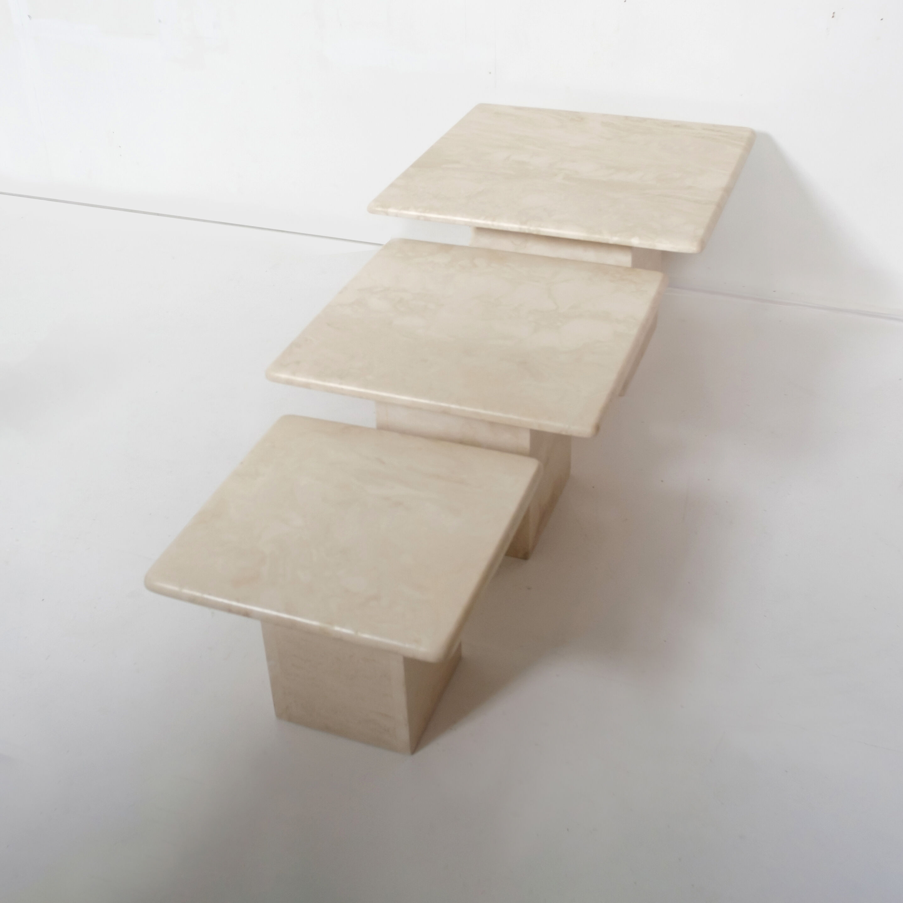 Set of 3 vintage travertine coffee tables, italy, 1970