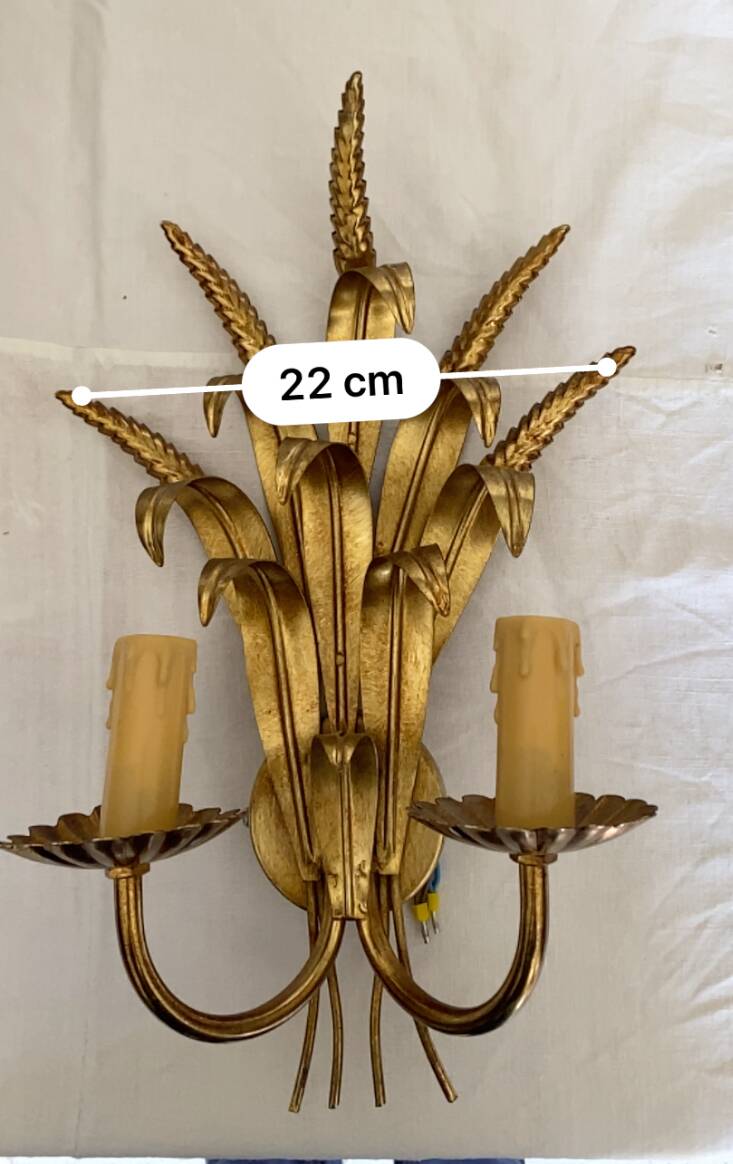 Hans Kögl-style 6-arm chandelier in gilded metal, 1970s, with two wall lights