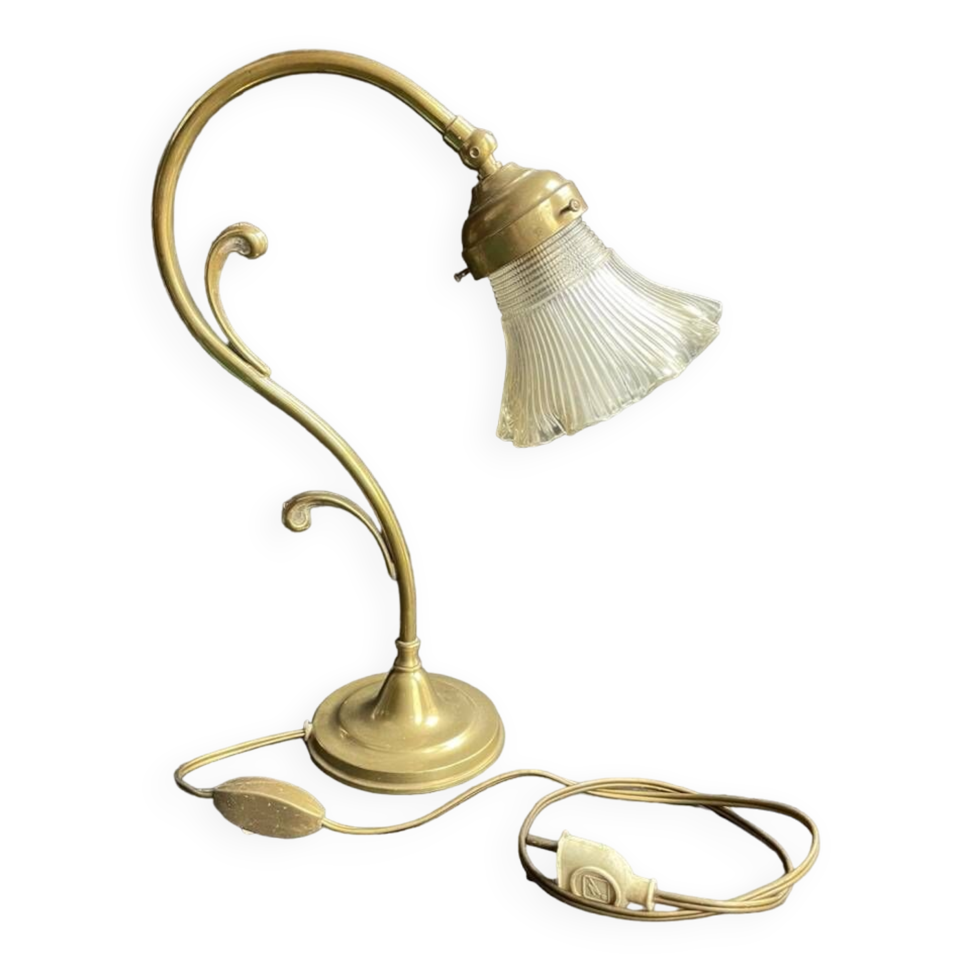 Lampe de table – Laiton doré et verre moulé