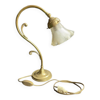 Lampe de table – Laiton doré et verre moulé