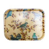 Fiber service tray, bird decorations, vintage