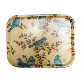 Fiber service tray, bird decorations, vintage