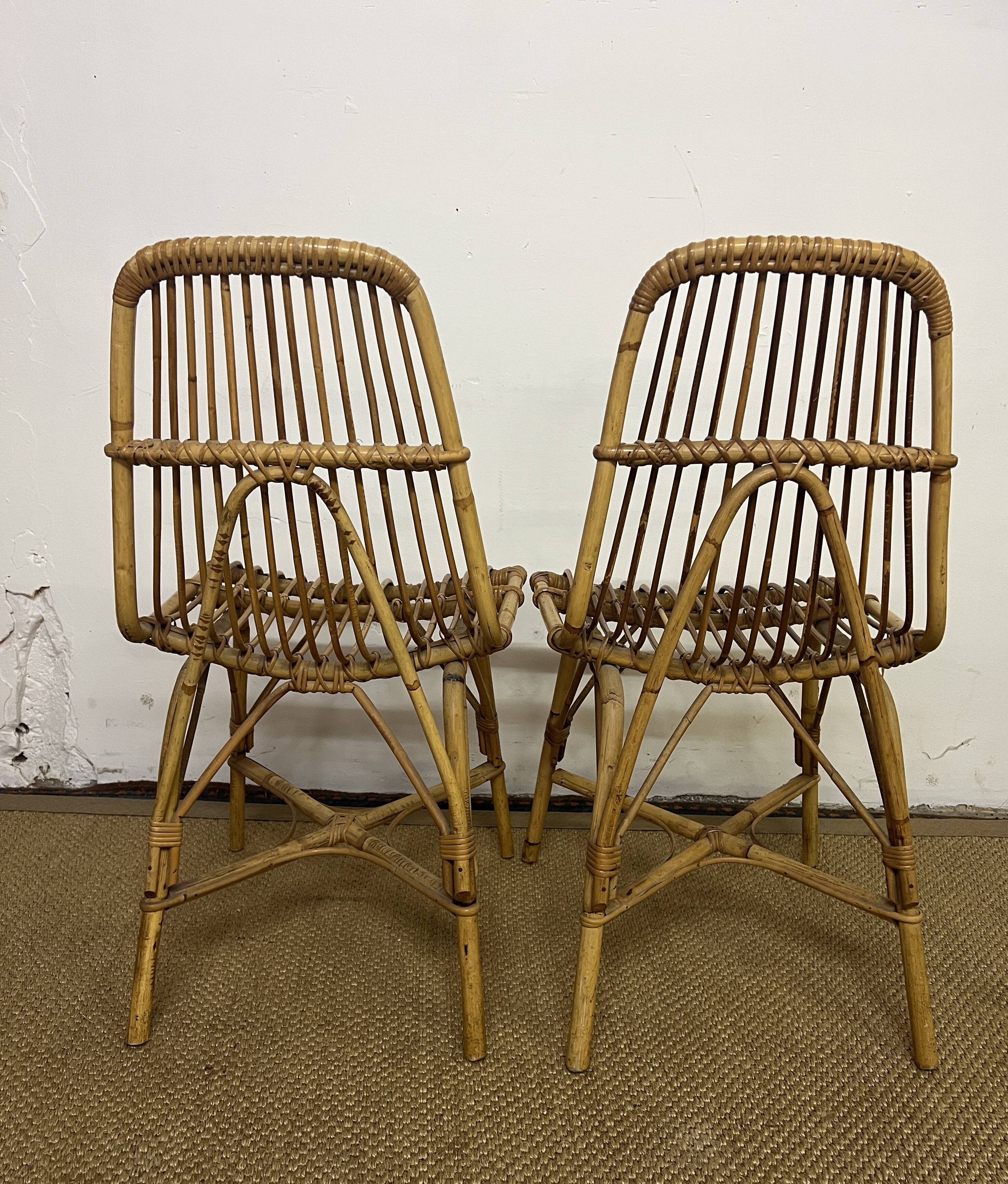 Paire de chaises en rotin & bambou