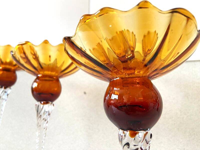 Elegant Quintet of Candle Holders in Crystal Glass Art Design Empoli