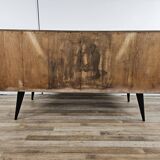 1960s chest of drawers in mahogany and lacquered mahogany with blue glass