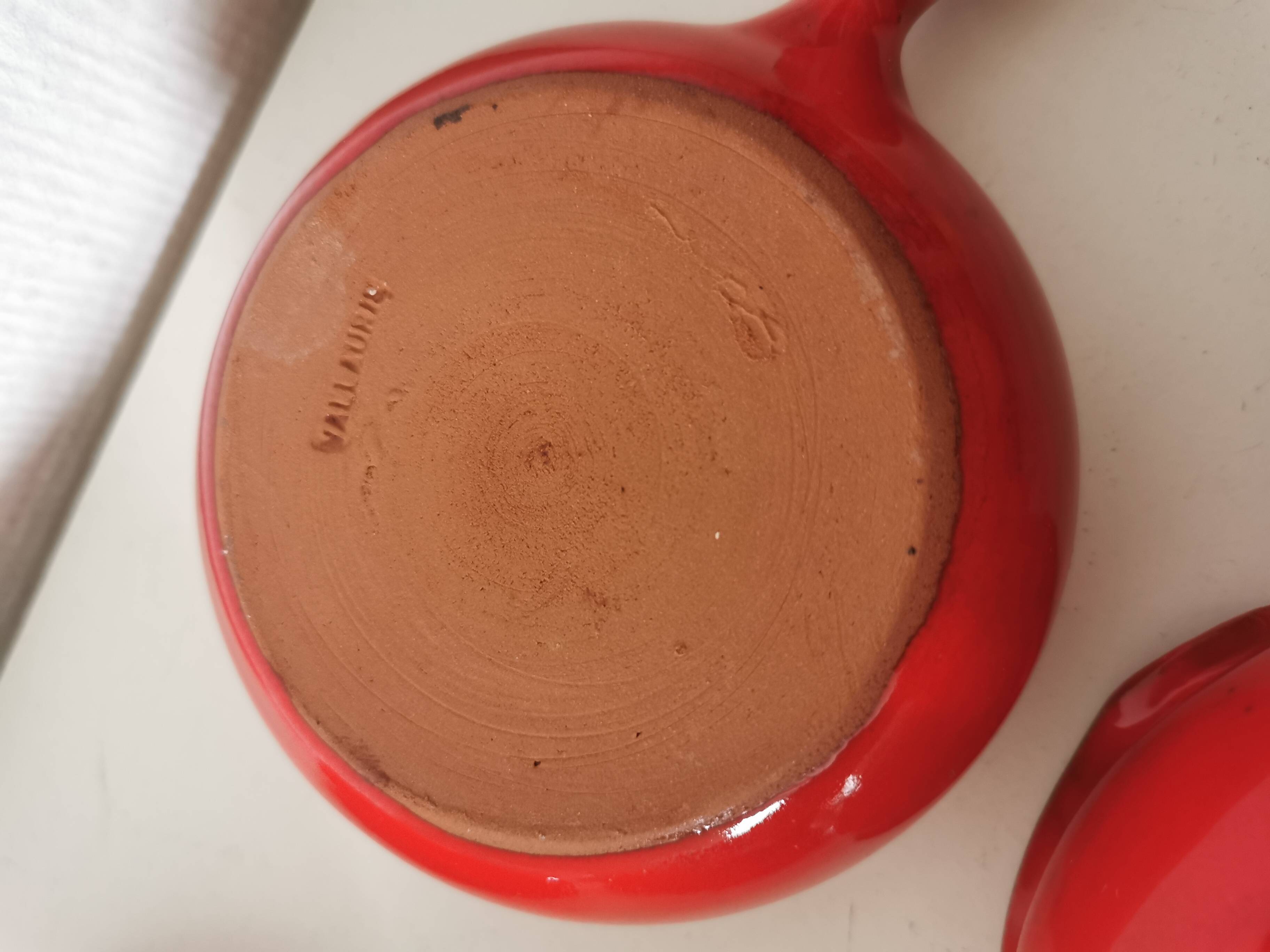 set of 4 red enamelled terracotta casseroles