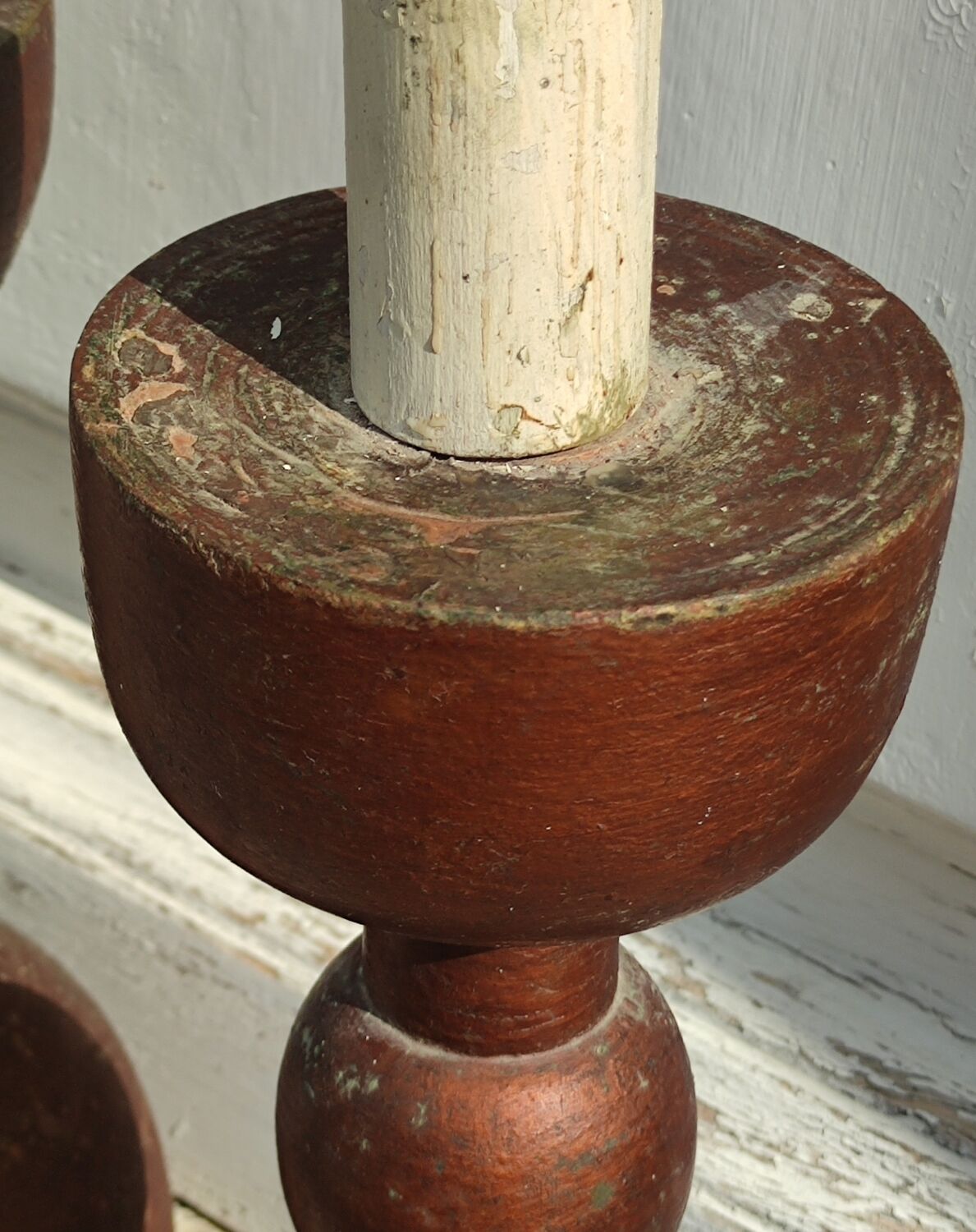 Series of 4 old large wooden candlesticks/brutalist