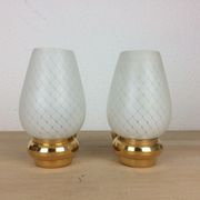 Pair of solid brass and white opaline wall lamps