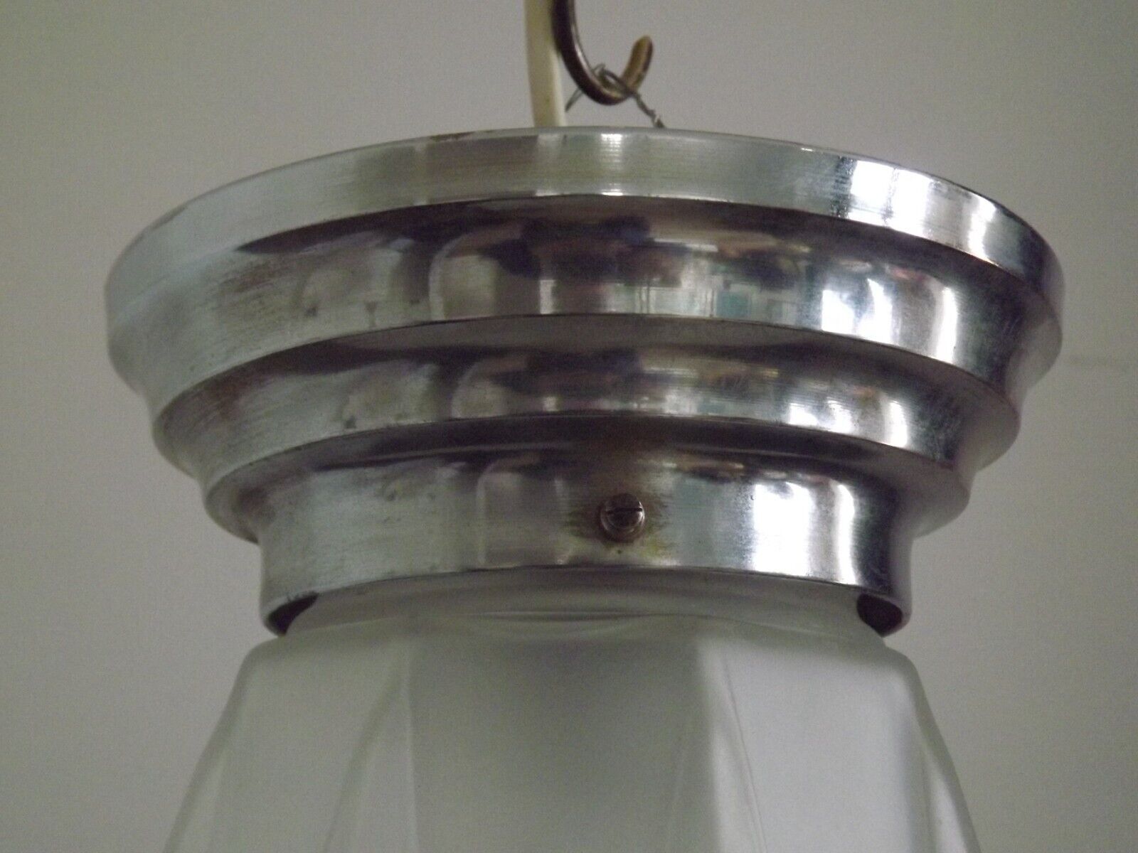 French 1920's-1940's art deco milk glass skyscraper tiered light fixture 3995