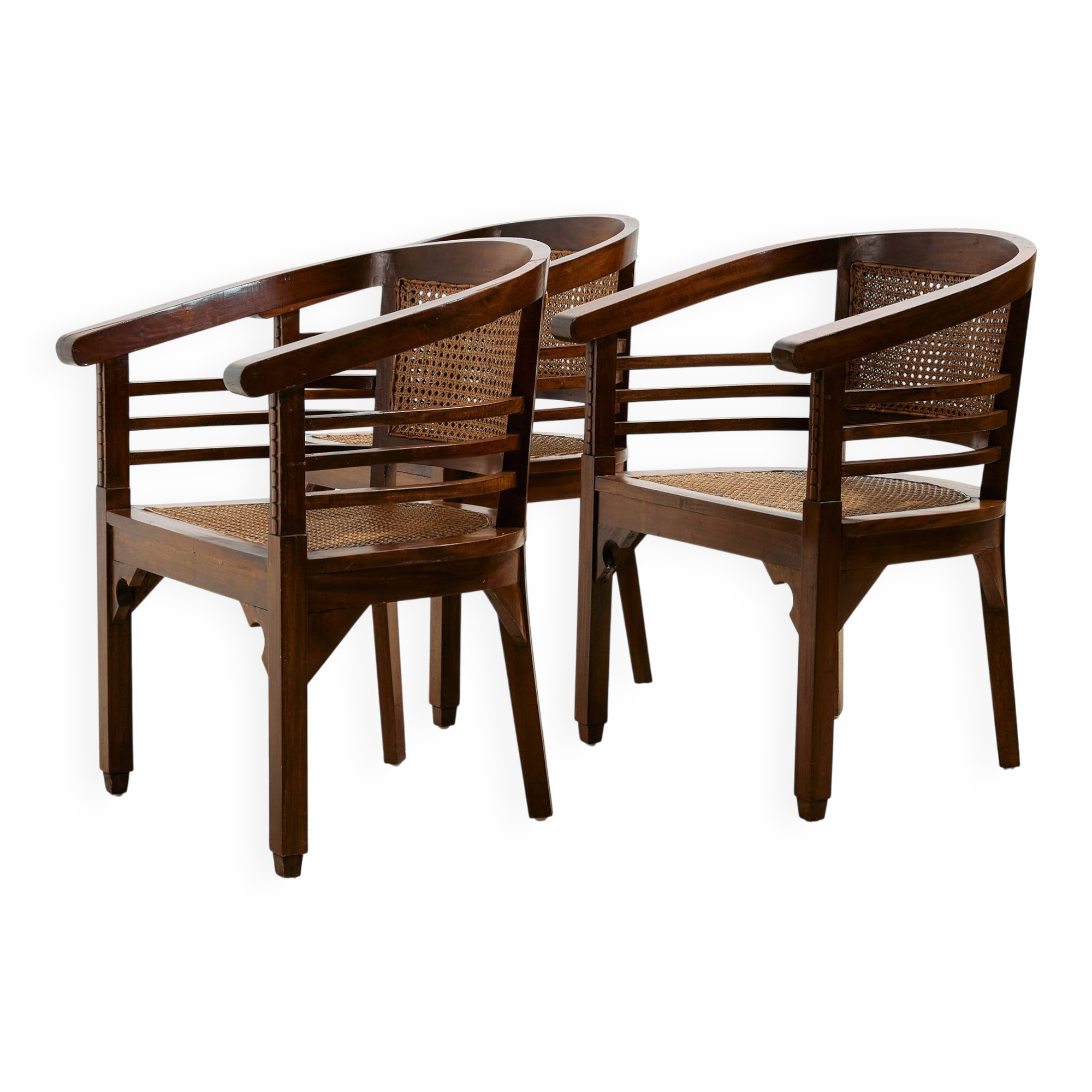 Beech and rattan armchair