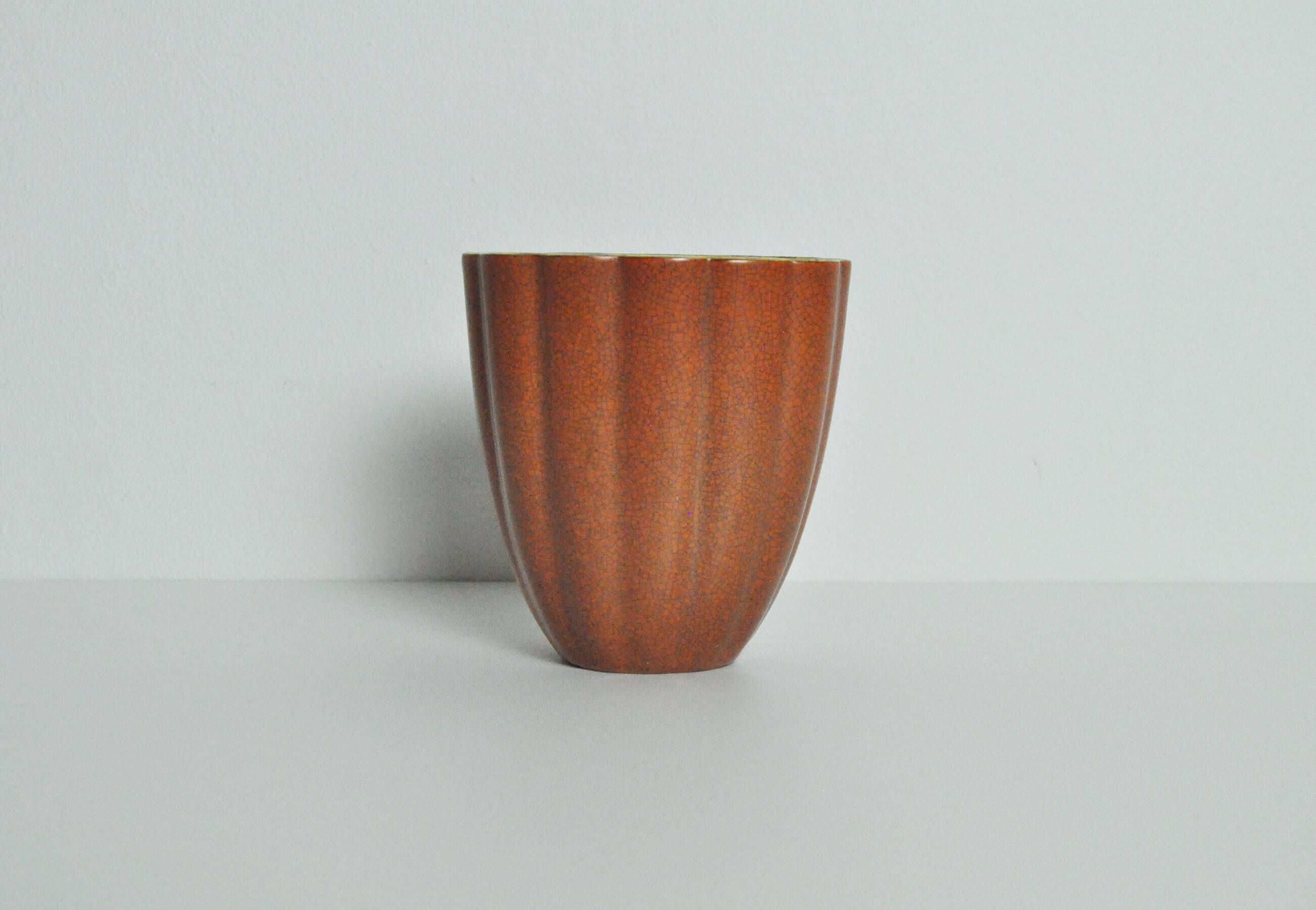 Crackle glaze porcelain vase, gold and orange-brown on grey, Denmark 1930s