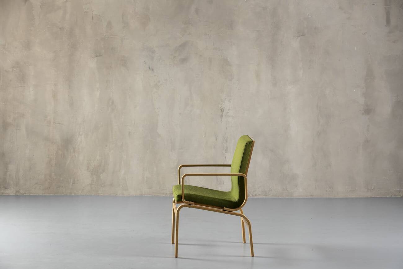 Bentwood chair in green upholstery Bill Stephens style, Denmark, 1970s