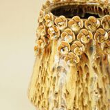 Amber Honey Ceramic Cache-Pot with Sculpted Floral Decor - Bohemian Style