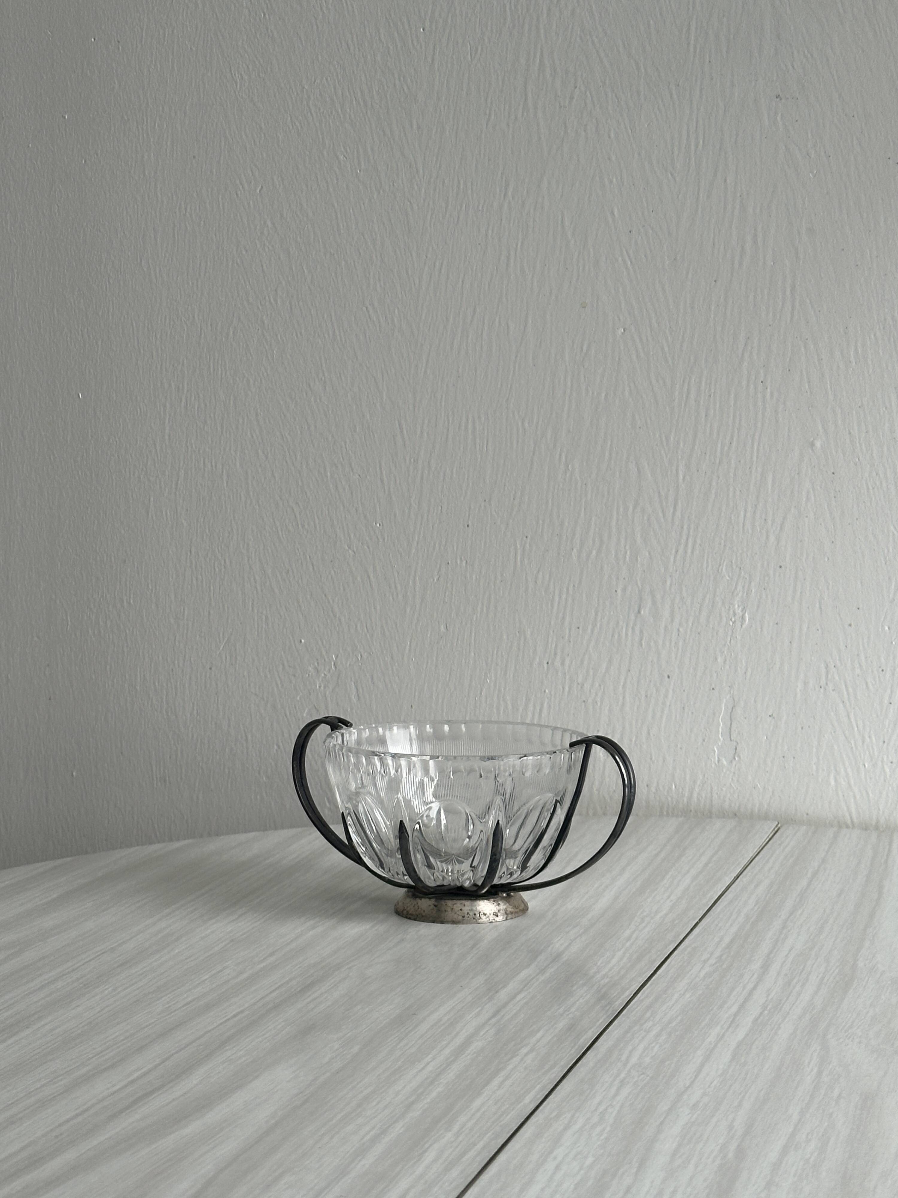 Vintage glass and silver metal sugar bowl