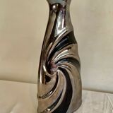 Vase vintage en faïence laquée argenté et noir estampillé