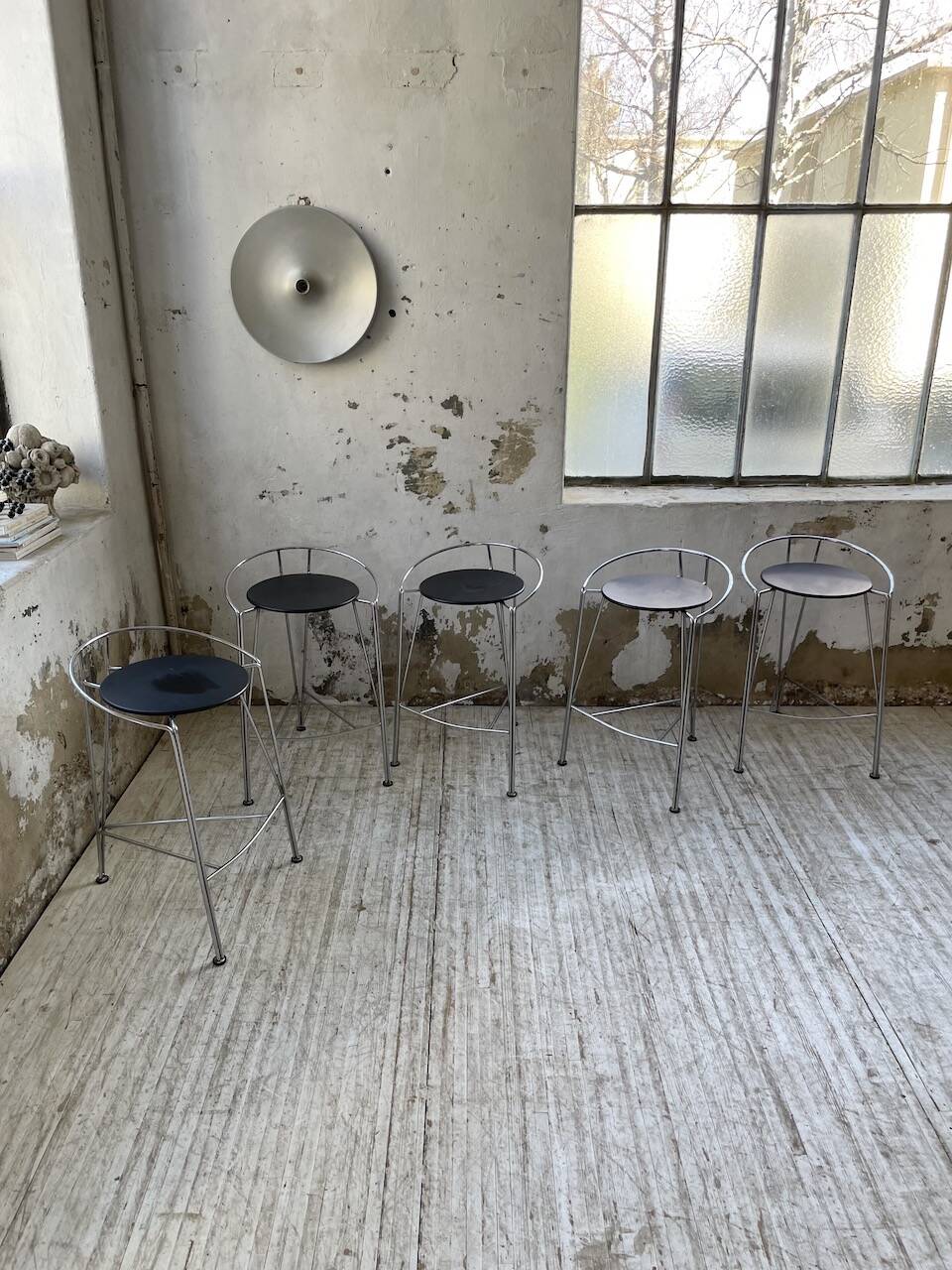 Set of 5 high stools "silver moon" Pascal Mourgue