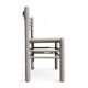 5 x dining chairs / light grey wooden frame / leather seat / Germany 1970s / labeled "ideen für kuchen - innenarchitektur"