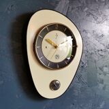 Vintage formica clock asymmetrical silent wall clock "SMI yellow black"