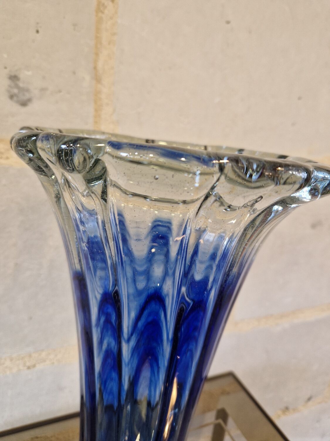 Ancient Blue and Transparent Murano Glass Vase