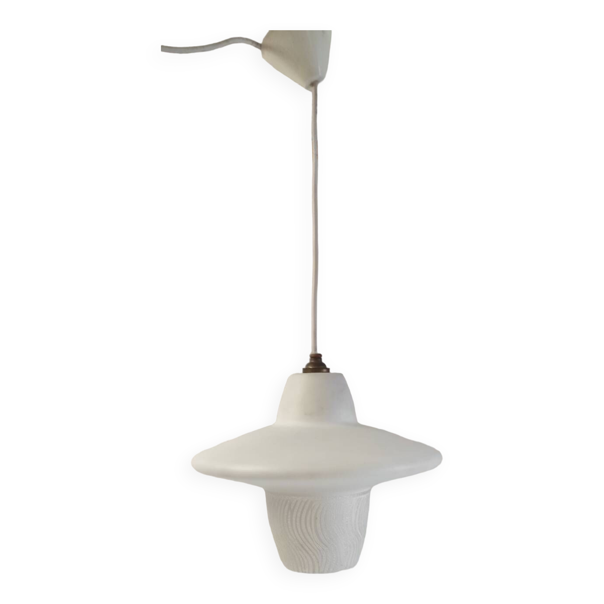 UFO pendant light in etched glass - 50s/60s