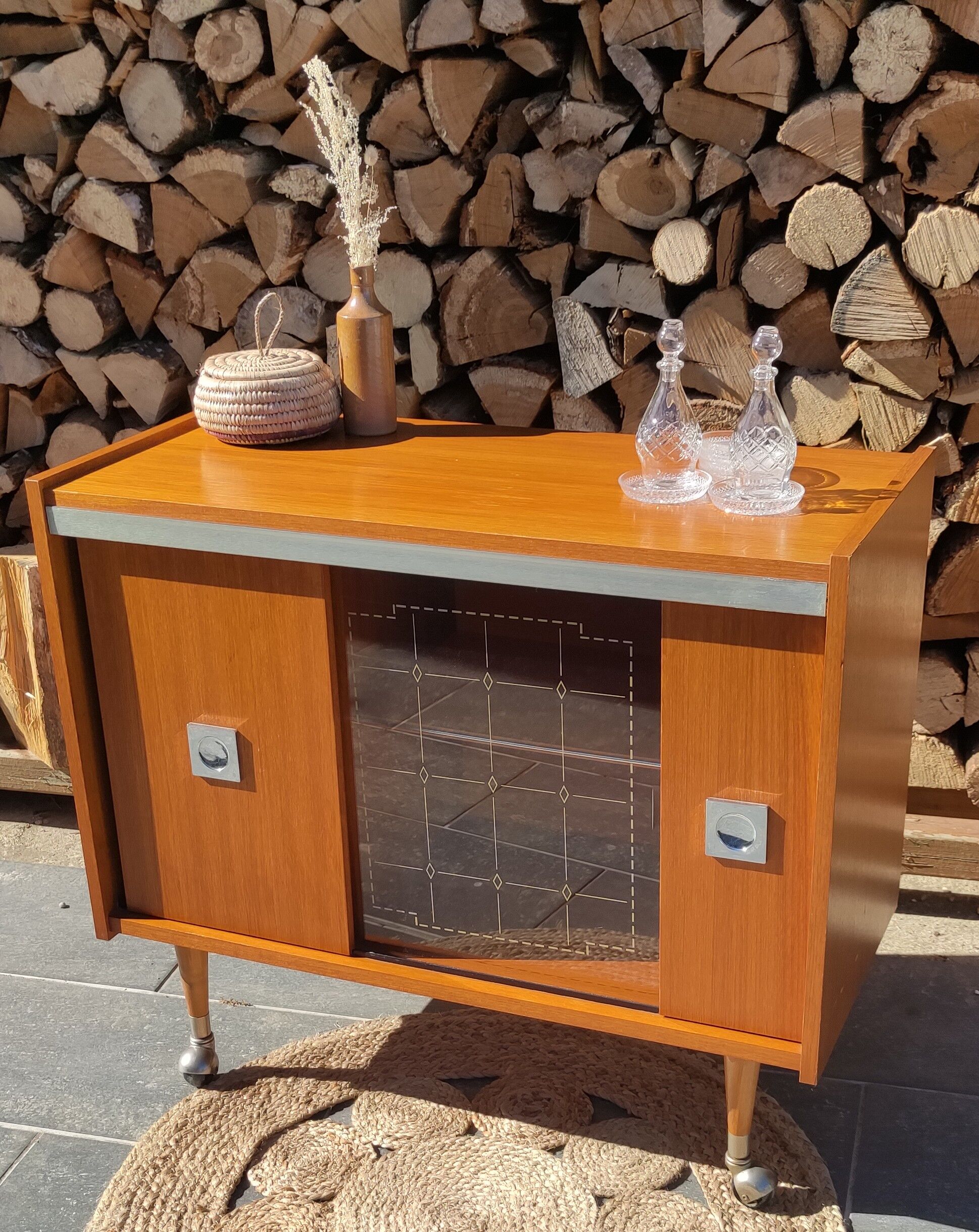 Buffet or vintage bar compass feet and casters