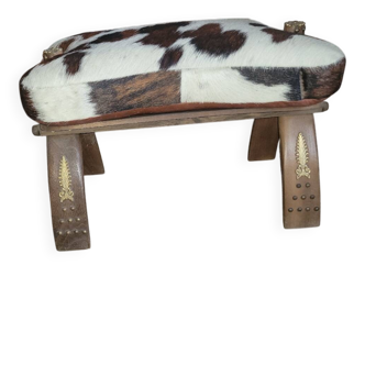 Cowhide and wood stool