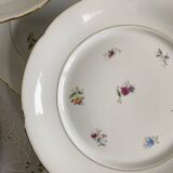 6 flat plates, antique porcelain with flowers and gilding, P L Limoges.