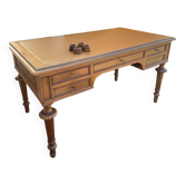 Double-sided flat desk in Louis XVI style made of mahogany and leather.