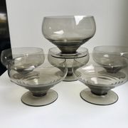 Set of 6 art deco design champagne glasses in smoked glass 30s-40s