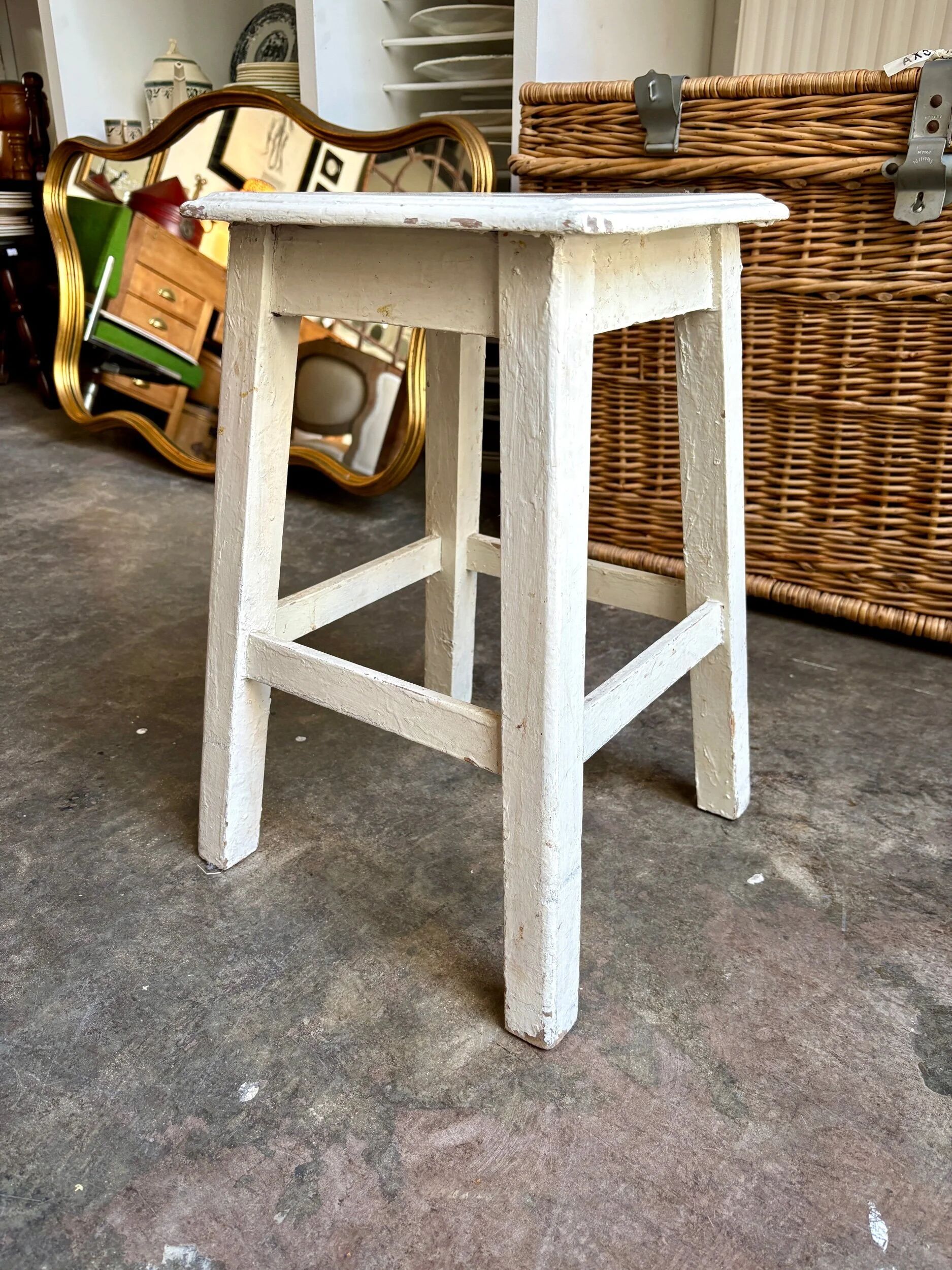 White wooden stool