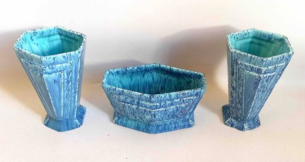 Garniture de cheminée bleue Art Déco 3 pièces