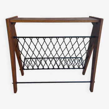 Scandinavian wood and steel magazine rack from the 60s