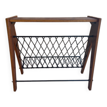 Porte revues bois et acier  scandinave années 60