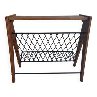 Scandinavian wood and steel magazine rack from the 60s