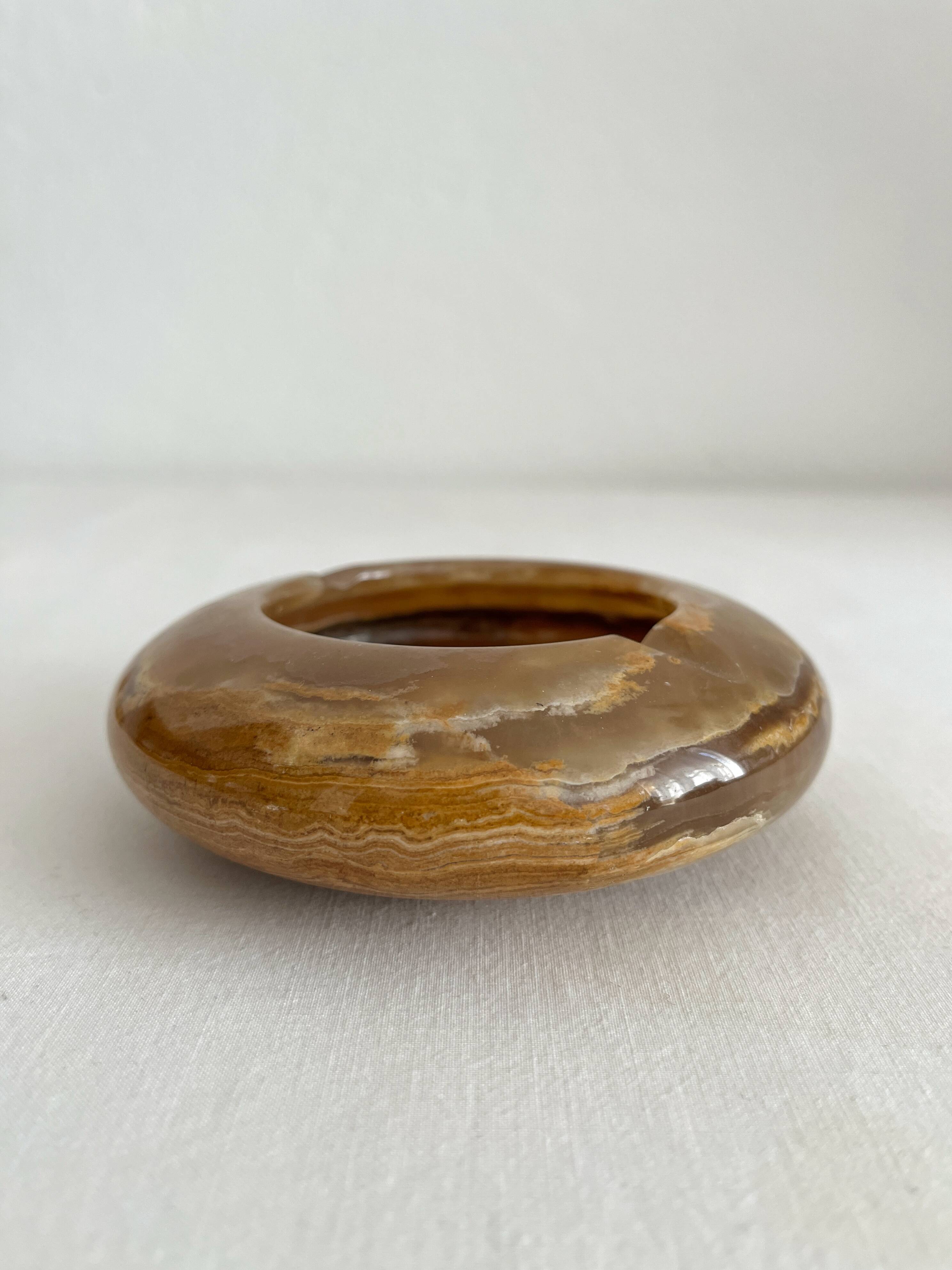 Vintage round alabaster or onyx ashtray