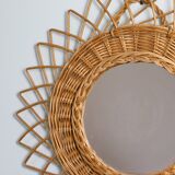Large vintage mirror, round with wicker frame