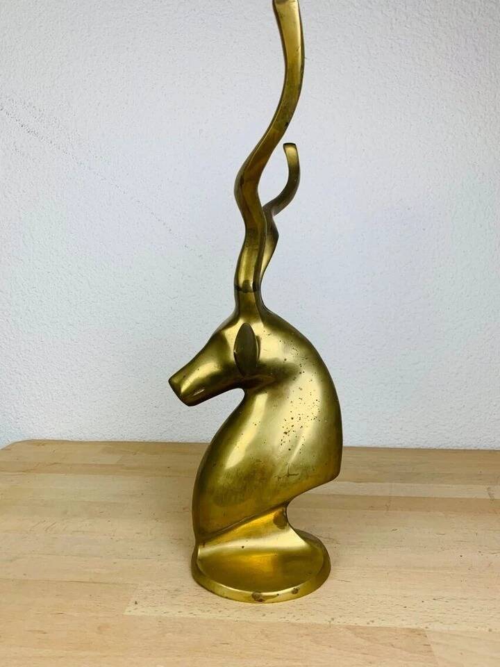XXL vintage brass antelope head sculpture