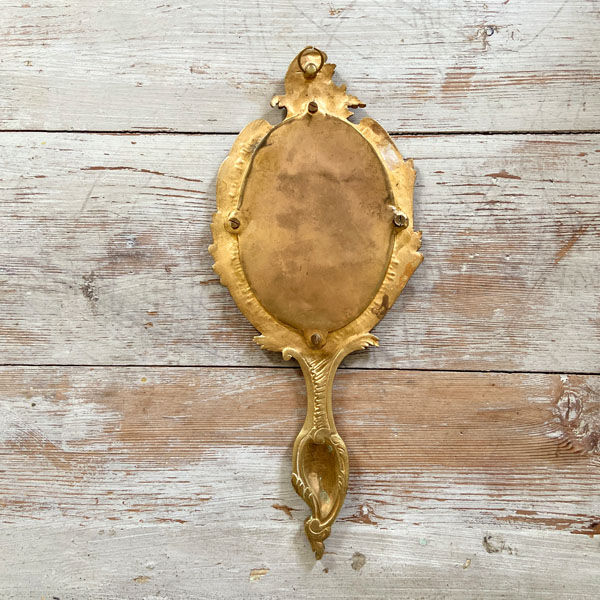 Old bronze hand-facing mirror  13x30cm