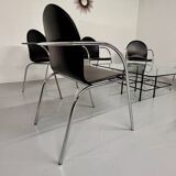 Lot 6 chaises en cuir noir et pied tubulaire design italien année 70