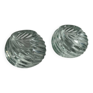 2 glass candle holders